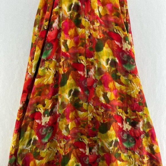 BB Dakota Maxi Dress Sz S Orange Floral Deep V-Neck Thin Strap A-Line High Waist - Picture 12 of 14
